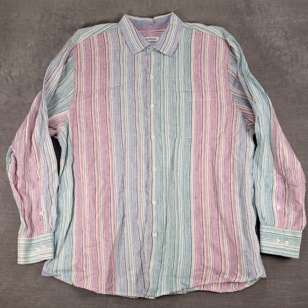 Tommy Bahama Linen Striped Button Up Shirt Long Sleeve Casual Size‎ XL